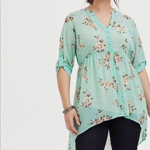 LEXIE - MINT BLUE FLORAL CHIFFON BABYDOLL TUNIC - TORRID 4
